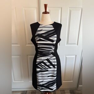Black and White Sleeveless Sheath Midi Dress